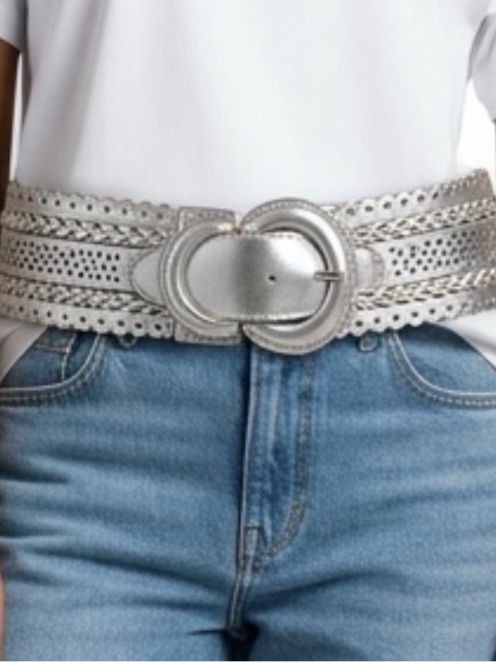 Linea Pelle Womens Scalloped Braided Leather Belt with Elastic Back